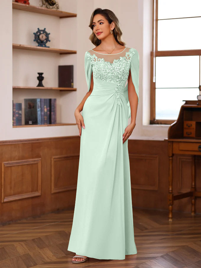 A-Line/Princess Scoop Floor-Length Mother of the Bride Outfits with Pleated & Sequins