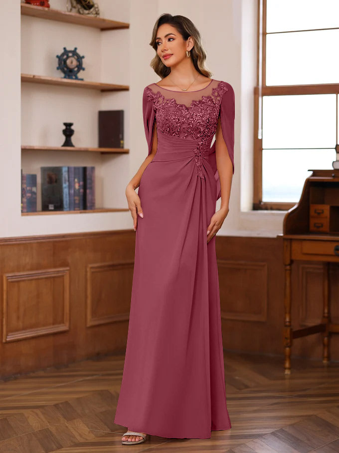 A-Line/Princess Scoop Floor-Length Mother of the Bride Outfits with Pleated & Sequins