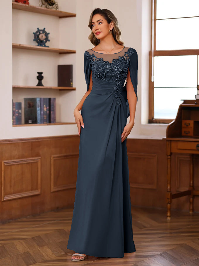 A-Line/Princess Scoop Floor-Length Mother of the Bride Outfits with Pleated & Sequins