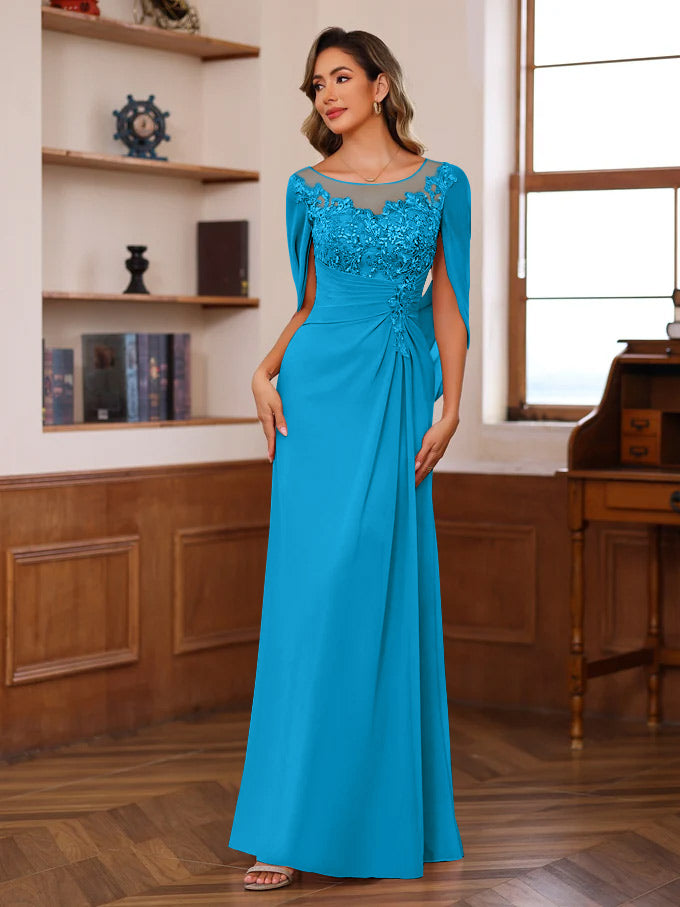 A-Line/Princess Scoop Floor-Length Mother of the Bride Outfits with Pleated & Sequins