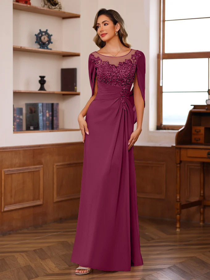A-Line/Princess Scoop Floor-Length Mother of the Bride Outfits with Pleated & Sequins