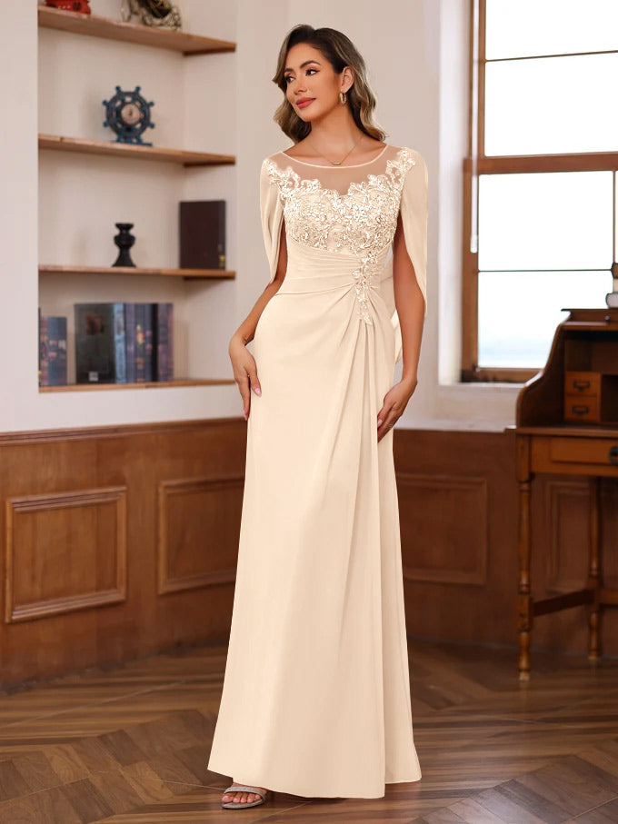 A-Line/Princess Scoop Floor-Length Mother of the Bride Outfits with Pleated & Sequins