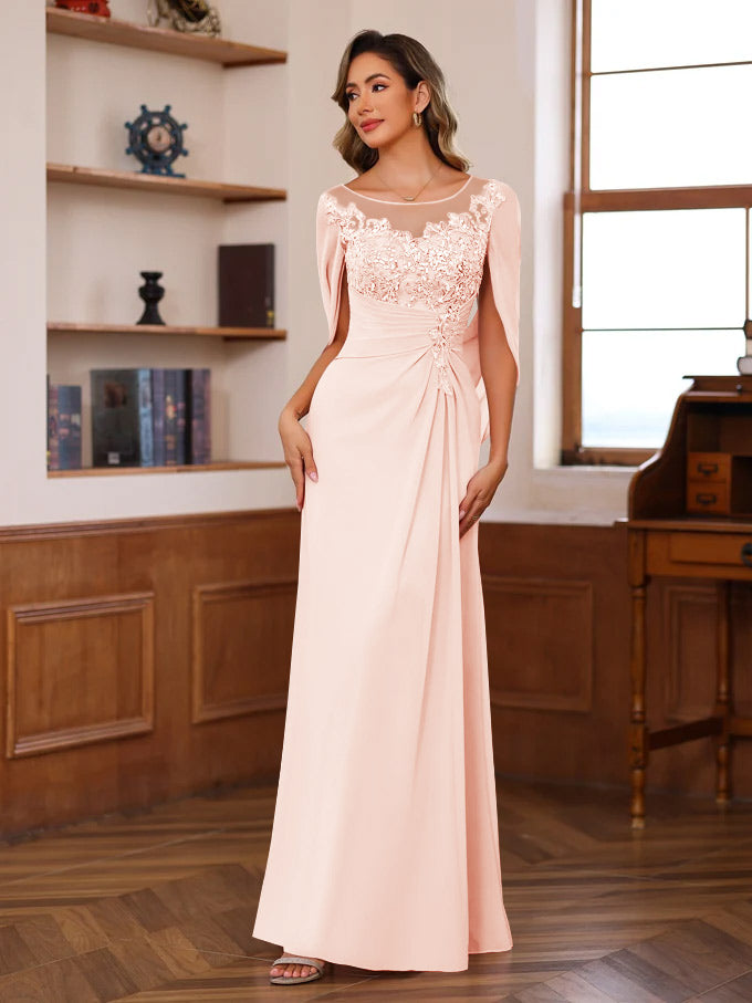 A-Line/Princess Scoop Floor-Length Mother of the Bride Outfits with Pleated & Sequins
