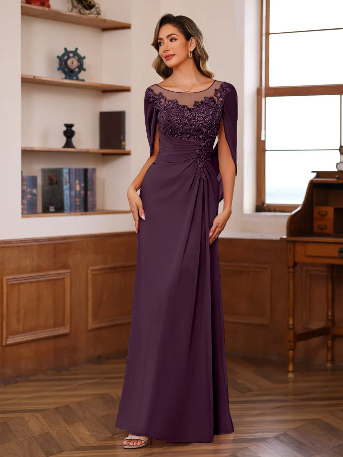 A-Line/Princess Scoop Floor-Length Mother of the Bride Outfits with Pleated & Sequins