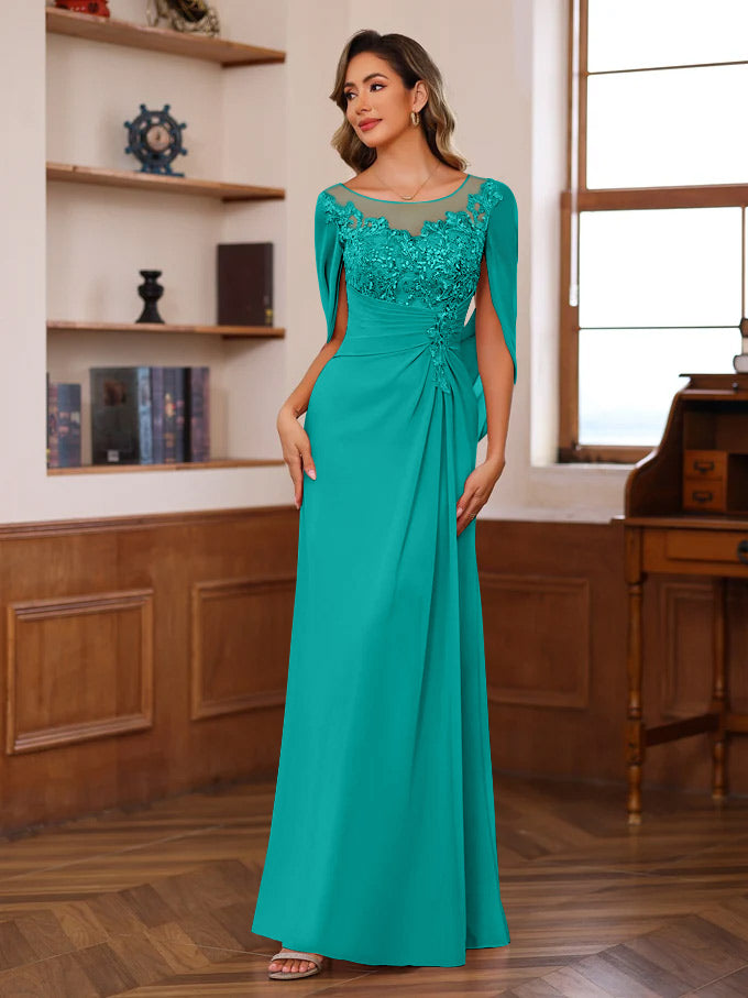 A-Line/Princess Scoop Floor-Length Mother of the Bride Outfits with Pleated & Sequins