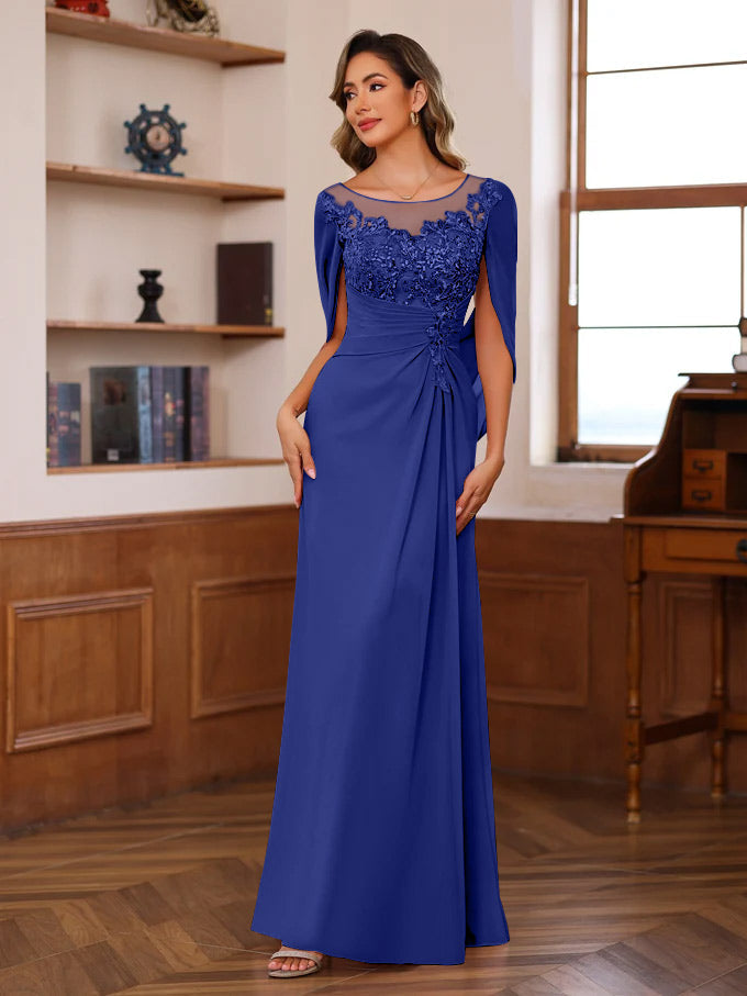 A-Line/Princess Scoop Floor-Length Mother of the Bride Outfits with Pleated & Sequins