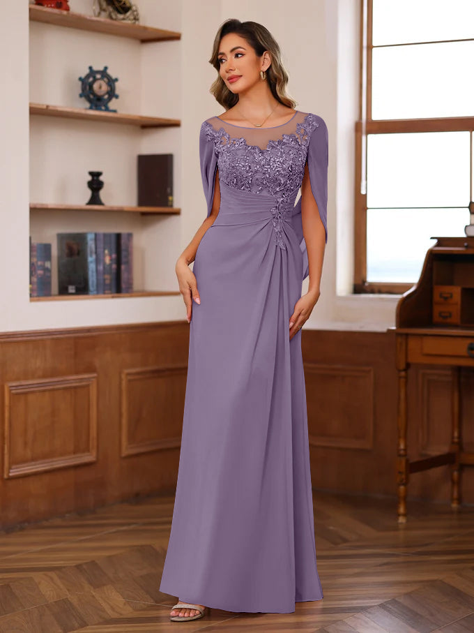 A-Line/Princess Scoop Floor-Length Mother of the Bride Outfits with Pleated & Sequins