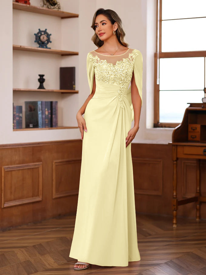 A-Line/Princess Scoop Floor-Length Mother of the Bride Outfits with Pleated & Sequins