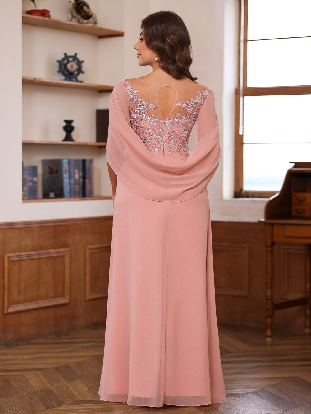 A-Line/Princess Scoop Floor-Length Mother of the Bride Outfits with Pleated & Sequins