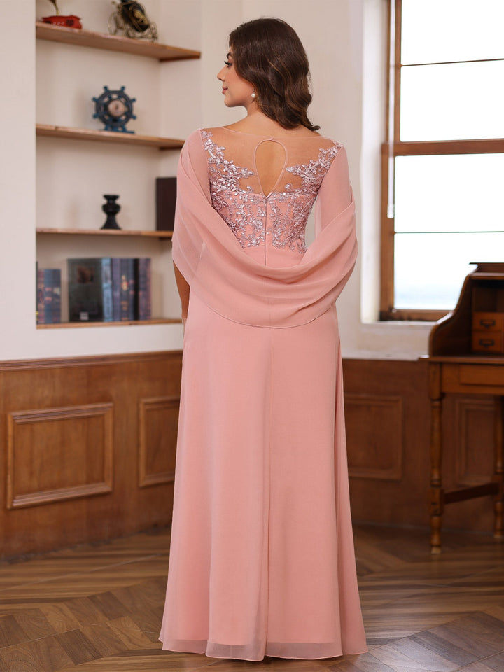 A-Line/Princess Scoop Floor-Length Mother of the Bride Outfits with Pleated & Sequins