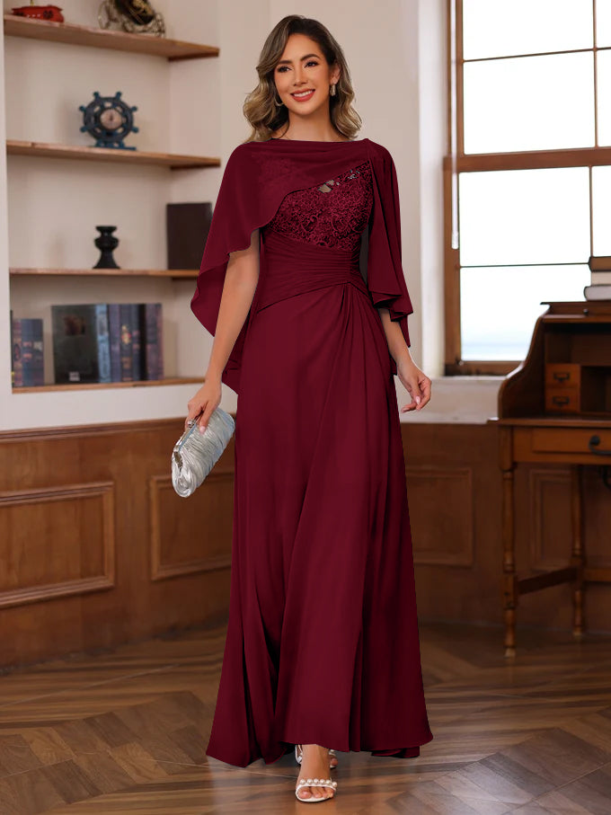 A-Line/Princess V-Neck 2 Pics Floor-Length Mother of the Bride Dresses with Appliques, Ruffles & Wrap