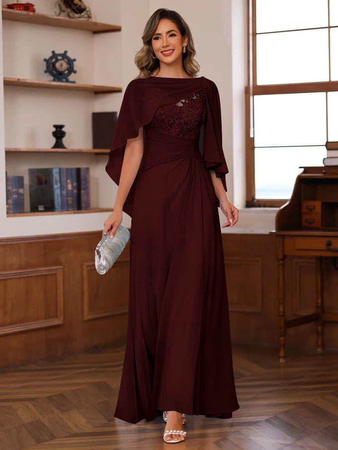 A-Line/Princess V-Neck 2 Pics Floor-Length Mother of the Bride Dresses with Appliques, Ruffles & Wrap