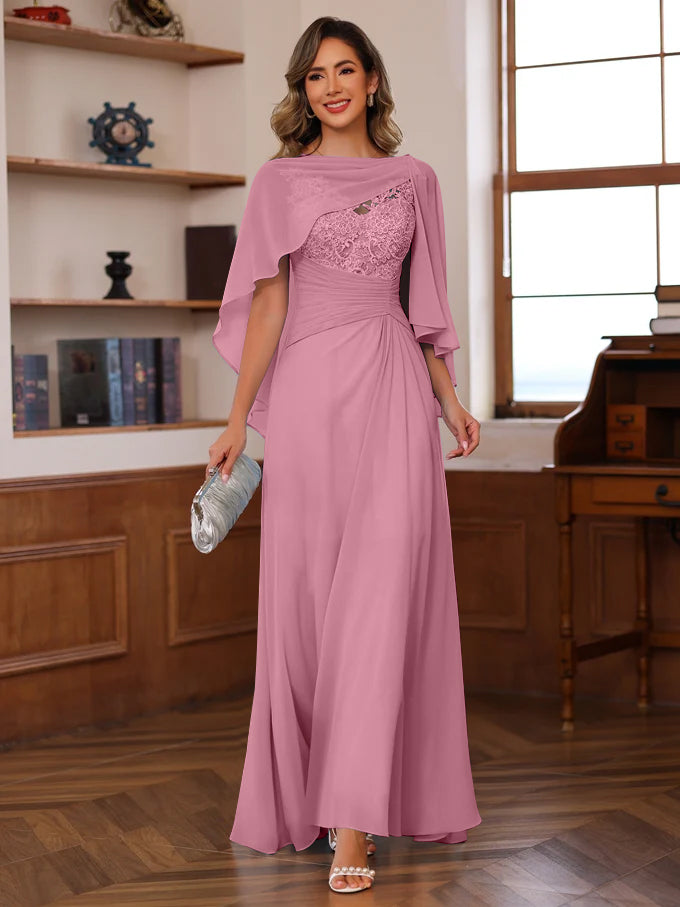 A-Line/Princess V-Neck 2 Pics Floor-Length Mother of the Bride Dresses with Appliques, Ruffles & Wrap