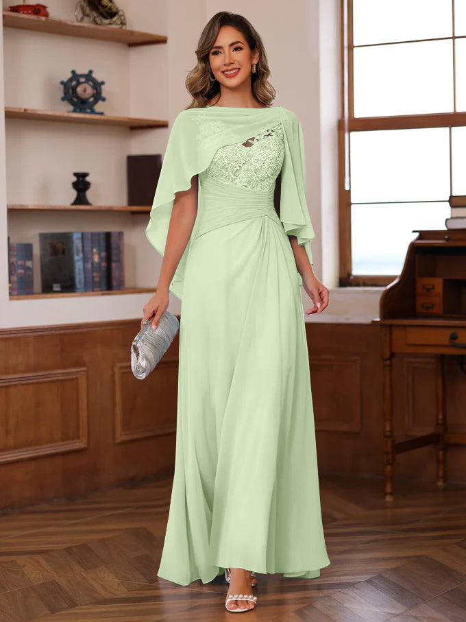 A-Line/Princess V-Neck 2 Pics Floor-Length Mother of the Bride Dresses with Appliques, Ruffles & Wrap