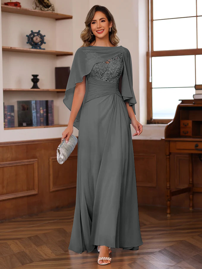 A-Line/Princess V-Neck 2 Pics Floor-Length Mother of the Bride Dresses with Appliques, Ruffles & Wrap