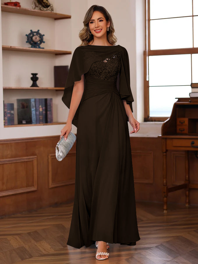 A-Line/Princess V-Neck 2 Pics Floor-Length Mother of the Bride Dresses with Appliques, Ruffles & Wrap