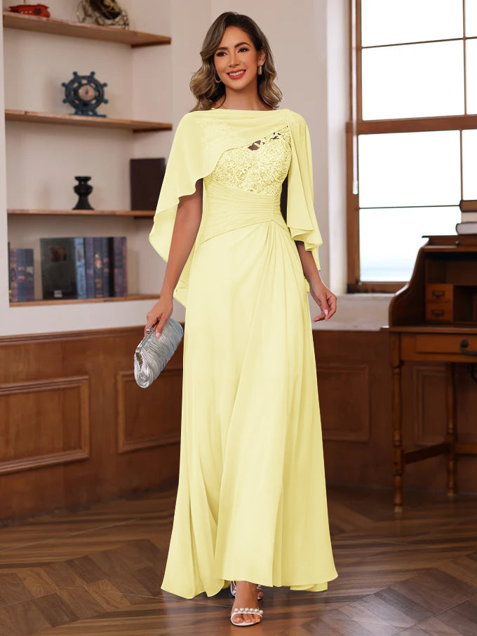 A-Line/Princess V-Neck 2 Pics Floor-Length Mother of the Bride Dresses with Appliques, Ruffles & Wrap
