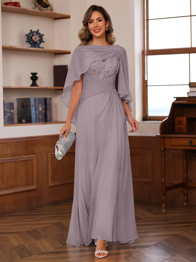 A-Line/Princess V-Neck 2 Pics Floor-Length Mother of the Bride Dresses with Appliques, Ruffles & Wrap