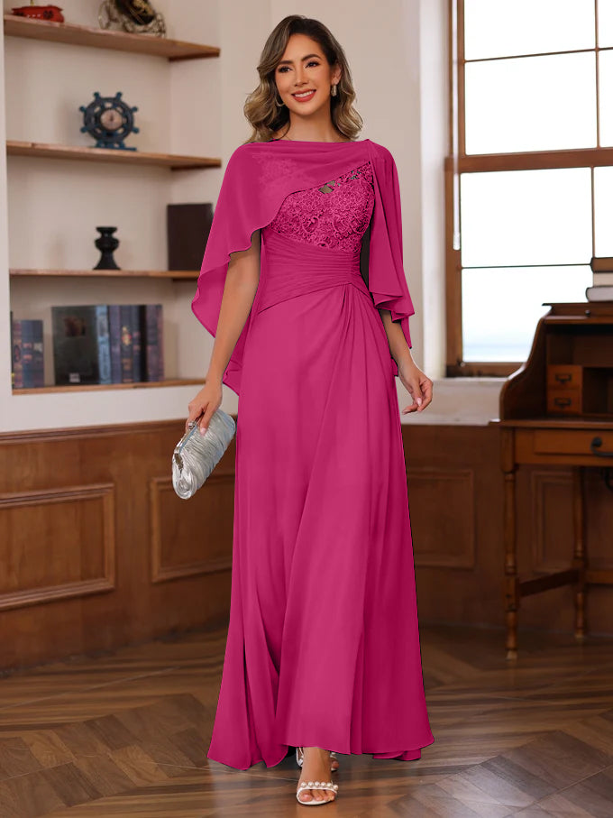 A-Line/Princess V-Neck 2 Pics Floor-Length Mother of the Bride Dresses with Appliques, Ruffles & Wrap