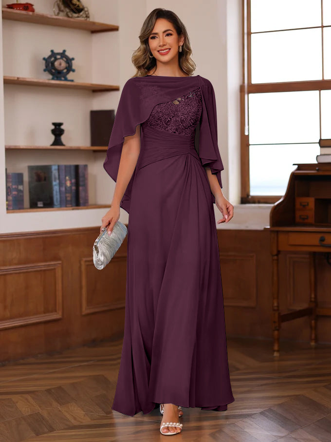 A-Line/Princess V-Neck 2 Pics Floor-Length Mother of the Bride Dresses with Appliques, Ruffles & Wrap