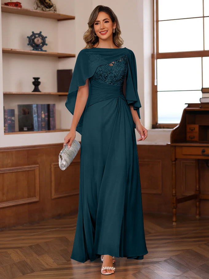 A-Line/Princess V-Neck 2 Pics Floor-Length Mother of the Bride Dresses with Appliques, Ruffles & Wrap