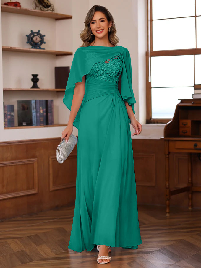 A-Line/Princess V-Neck 2 Pics Floor-Length Mother of the Bride Dresses with Appliques, Ruffles & Wrap