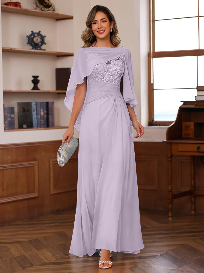 A-Line/Princess V-Neck 2 Pics Floor-Length Mother of the Bride Dresses with Appliques, Ruffles & Wrap