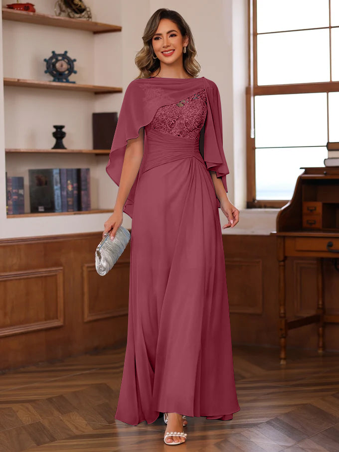A-Line/Princess V-Neck 2 Pics Floor-Length Mother of the Bride Dresses with Appliques, Ruffles & Wrap