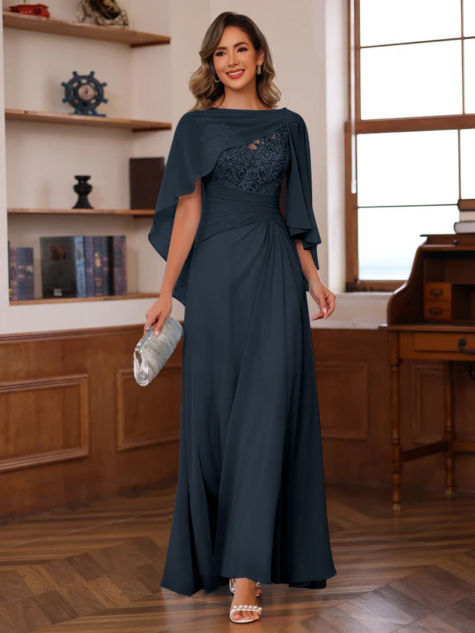A-Line/Princess V-Neck 2 Pics Floor-Length Mother of the Bride Dresses with Appliques, Ruffles & Wrap