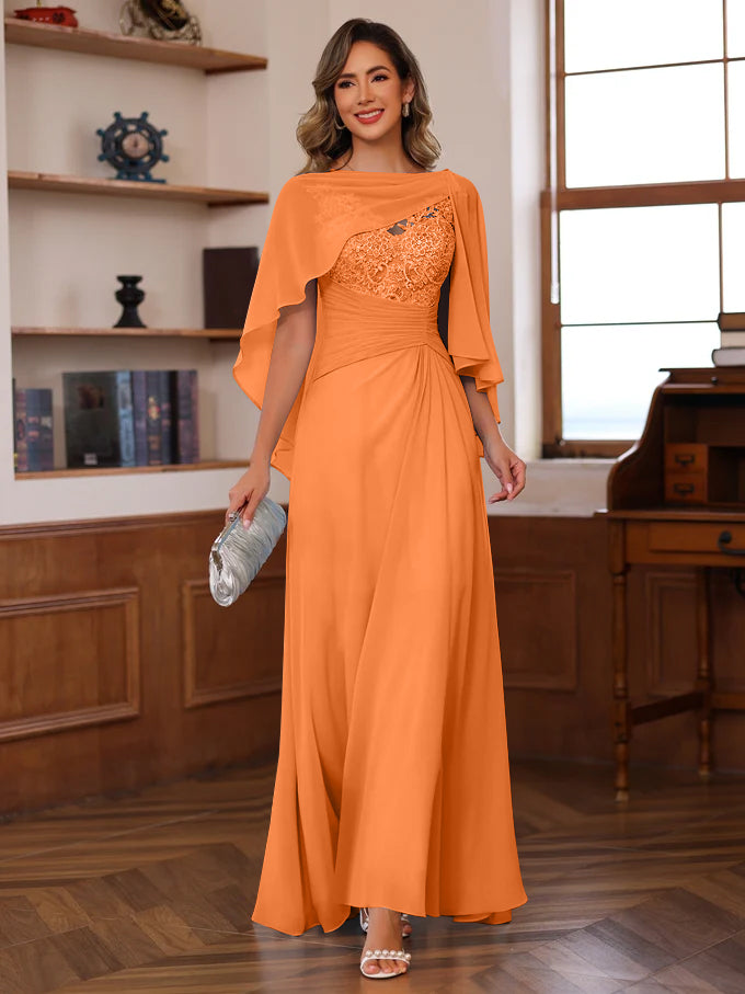 A-Line/Princess V-Neck 2 Pics Floor-Length Mother of the Bride Dresses with Appliques, Ruffles & Wrap