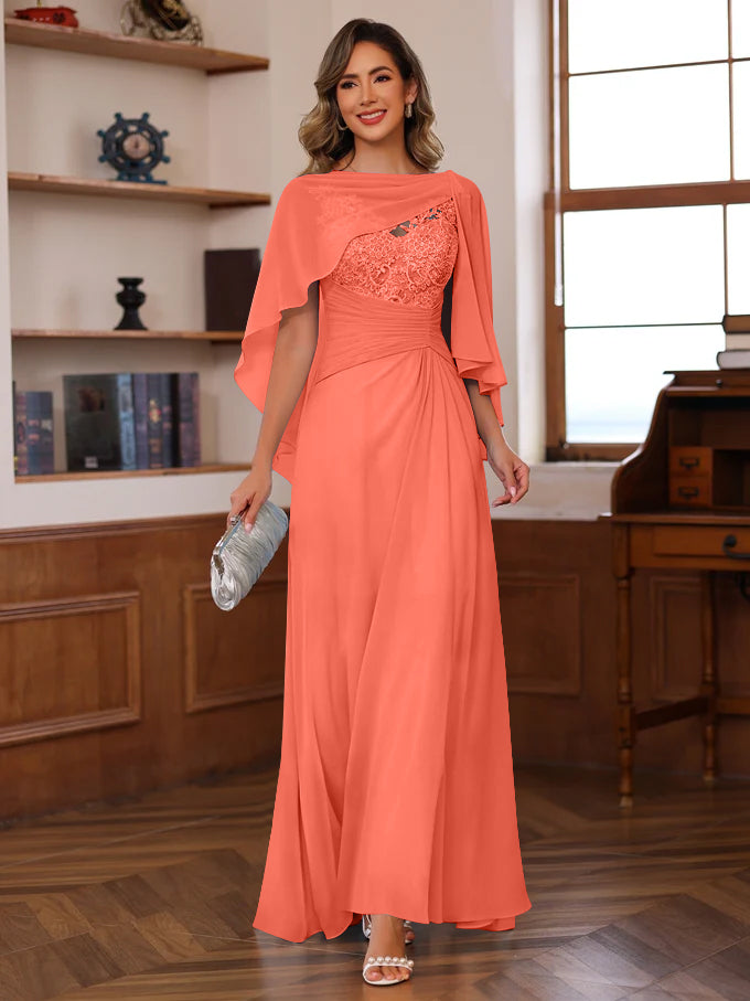 A-Line/Princess V-Neck 2 Pics Floor-Length Mother of the Bride Dresses with Appliques, Ruffles & Wrap