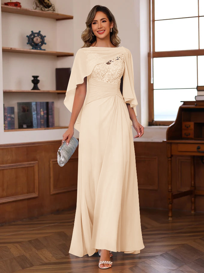 A-Line/Princess V-Neck 2 Pics Floor-Length Mother of the Bride Dresses with Appliques, Ruffles & Wrap
