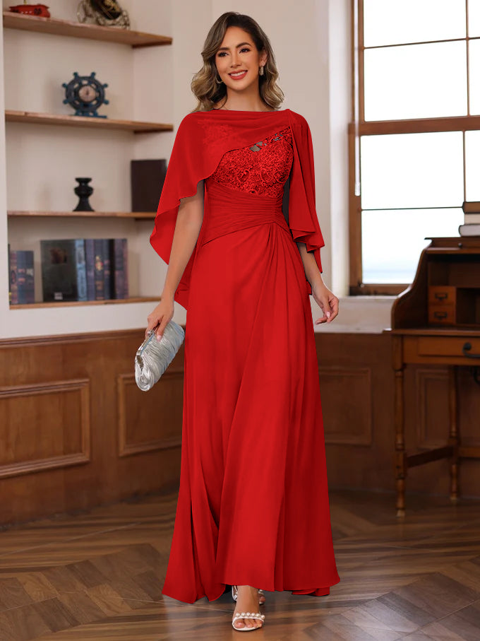 A-Line/Princess V-Neck 2 Pics Floor-Length Mother of the Bride Dresses with Appliques, Ruffles & Wrap