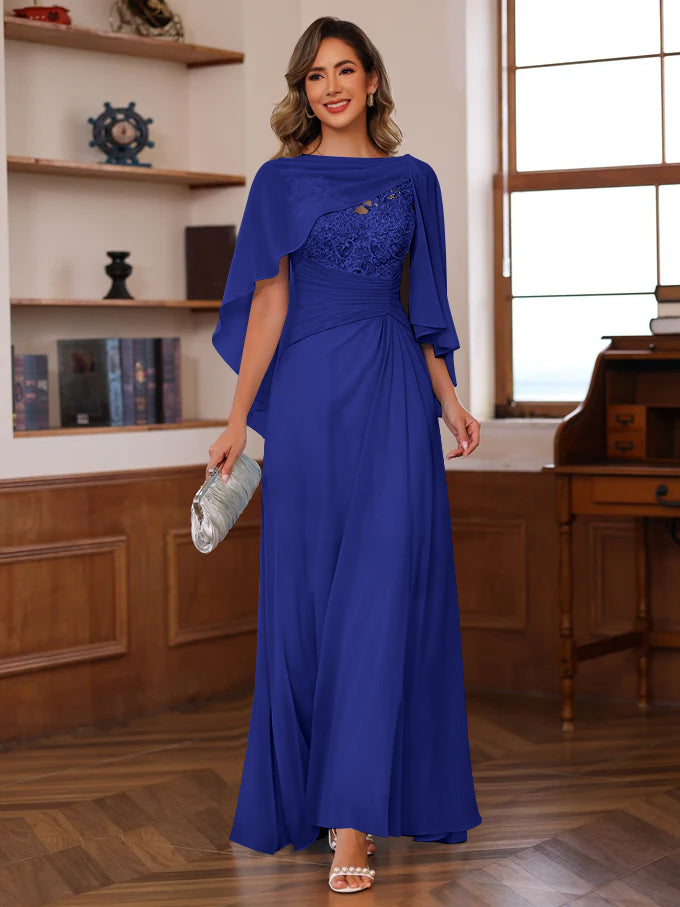 A-Line/Princess V-Neck 2 Pics Floor-Length Mother of the Bride Dresses with Appliques, Ruffles & Wrap