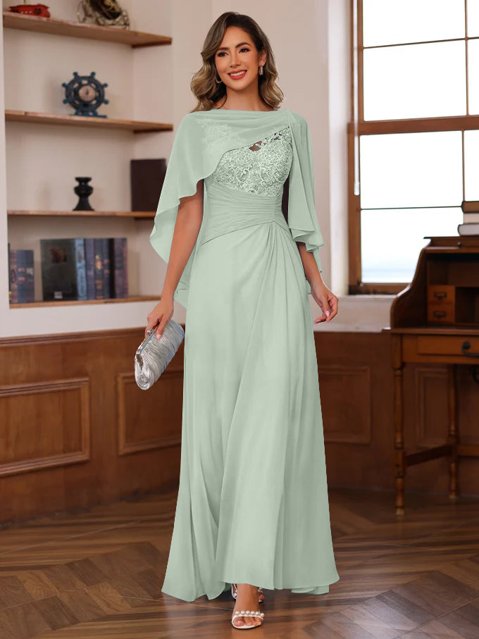 A-Line/Princess V-Neck 2 Pics Floor-Length Mother of the Bride Dresses with Appliques, Ruffles & Wrap