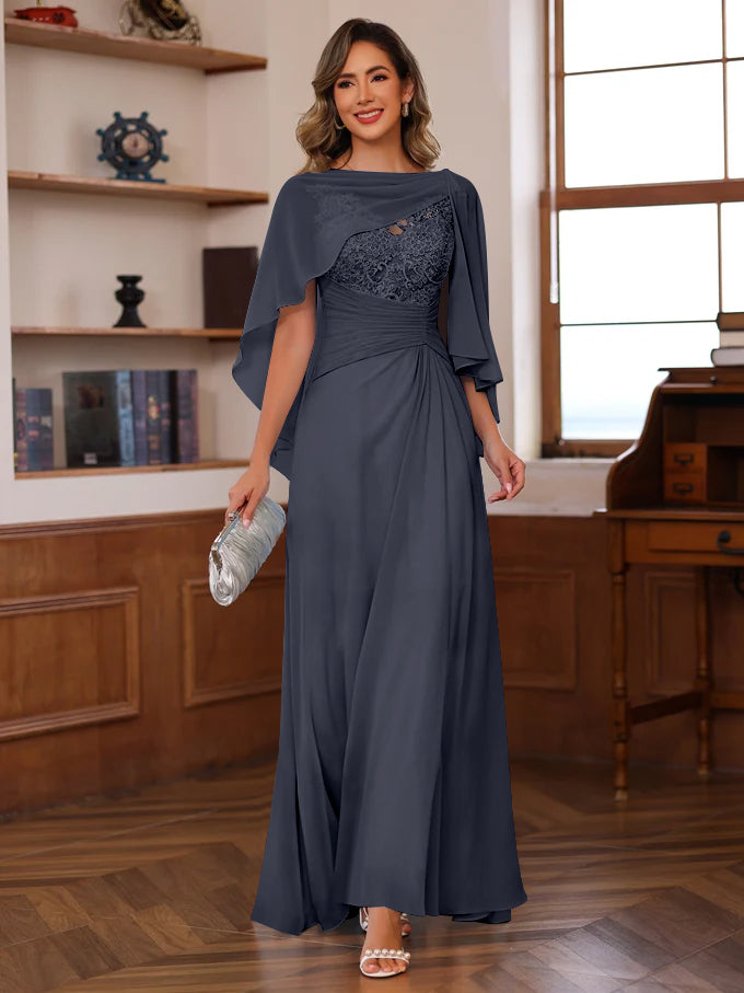 A-Line/Princess V-Neck 2 Pics Floor-Length Mother of the Bride Dresses with Appliques, Ruffles & Wrap