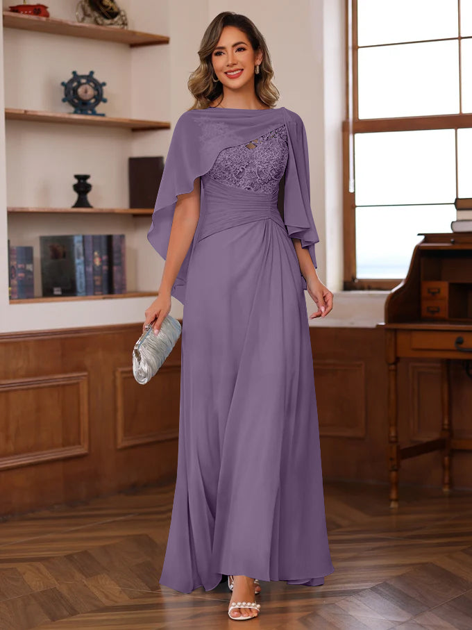 A-Line/Princess V-Neck 2 Pics Floor-Length Mother of the Bride Dresses with Appliques, Ruffles & Wrap