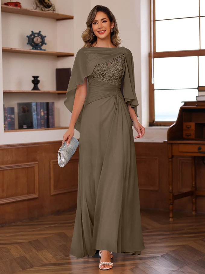 A-Line/Princess V-Neck 2 Pics Floor-Length Mother of the Bride Dresses with Appliques, Ruffles & Wrap