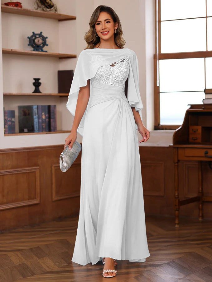 A-Line/Princess V-Neck 2 Pics Floor-Length Mother of the Bride Dresses with Appliques, Ruffles & Wrap