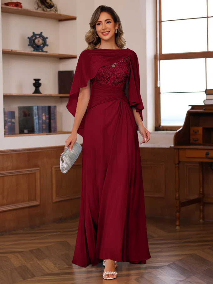 A-Line/Princess V-Neck 2 Pics Floor-Length Mother of the Bride Dresses with Appliques, Ruffles & Wrap