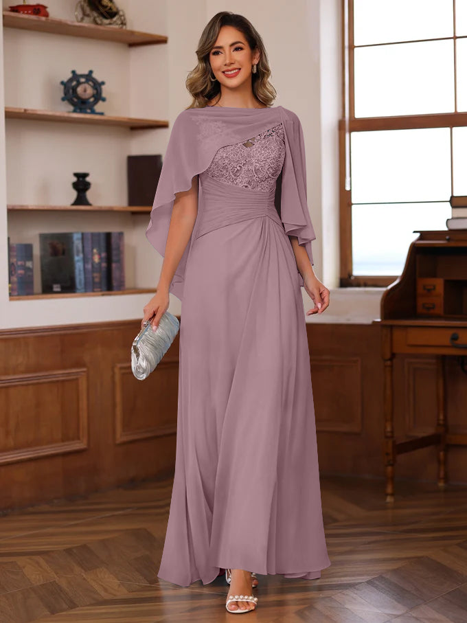 A-Line/Princess V-Neck 2 Pics Floor-Length Mother of the Bride Dresses with Appliques, Ruffles & Wrap