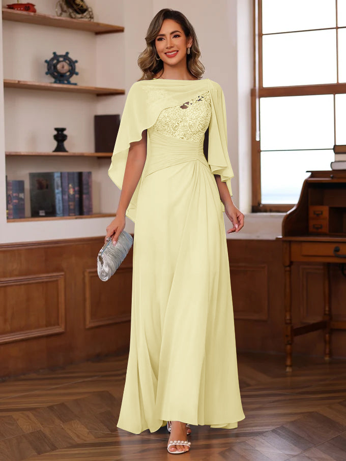 A-Line/Princess V-Neck 2 Pics Floor-Length Mother of the Bride Dresses with Appliques, Ruffles & Wrap