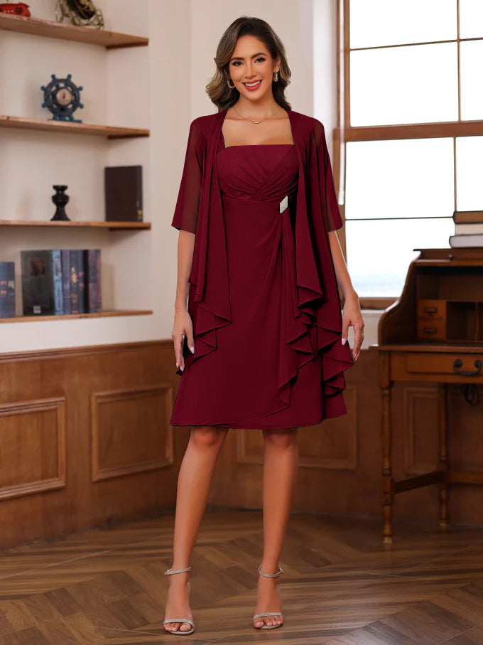 A-Line/Princess Square Neck Knee-Length Mother of the Bride Dresses With Ruffles & Jacket