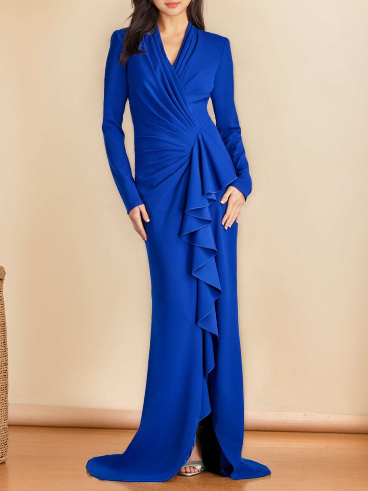 Mermaid/Trumpet V-Neck Long Sleeves Floor-Length Mother of the Bride Dresses with Split Side