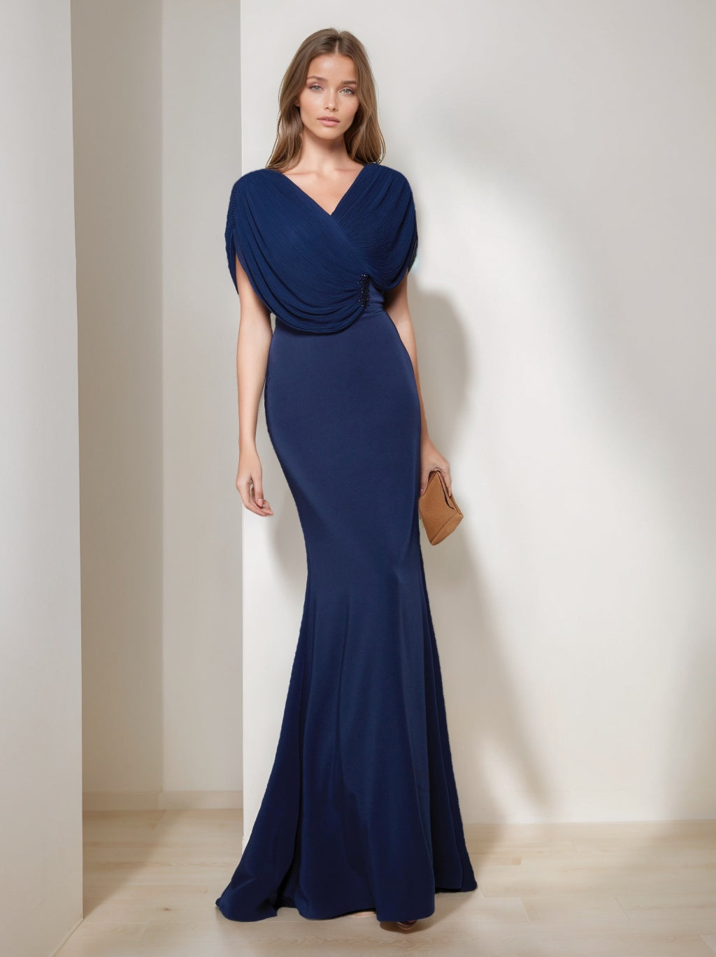 Trumpet/Mermaid V-Neck Short Sleeves Floor-Length Mother of the Bride Dresses with Ruffles & Sequins