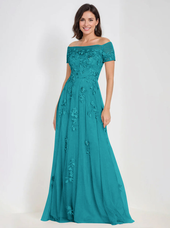 A-Line Off-the-Shoulder Sleeveless Mother Of The Bride & Groom Dresses with Appliques