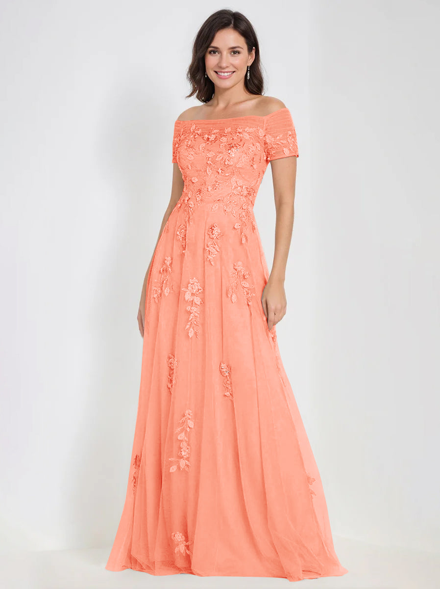 A-Line Off-the-Shoulder Sleeveless Mother Of The Bride & Groom Dresses with Appliques