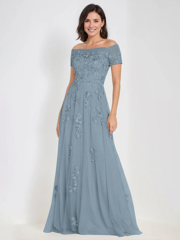 A-Line Off-the-Shoulder Sleeveless Mother Of The Bride & Groom Dresses with Appliques