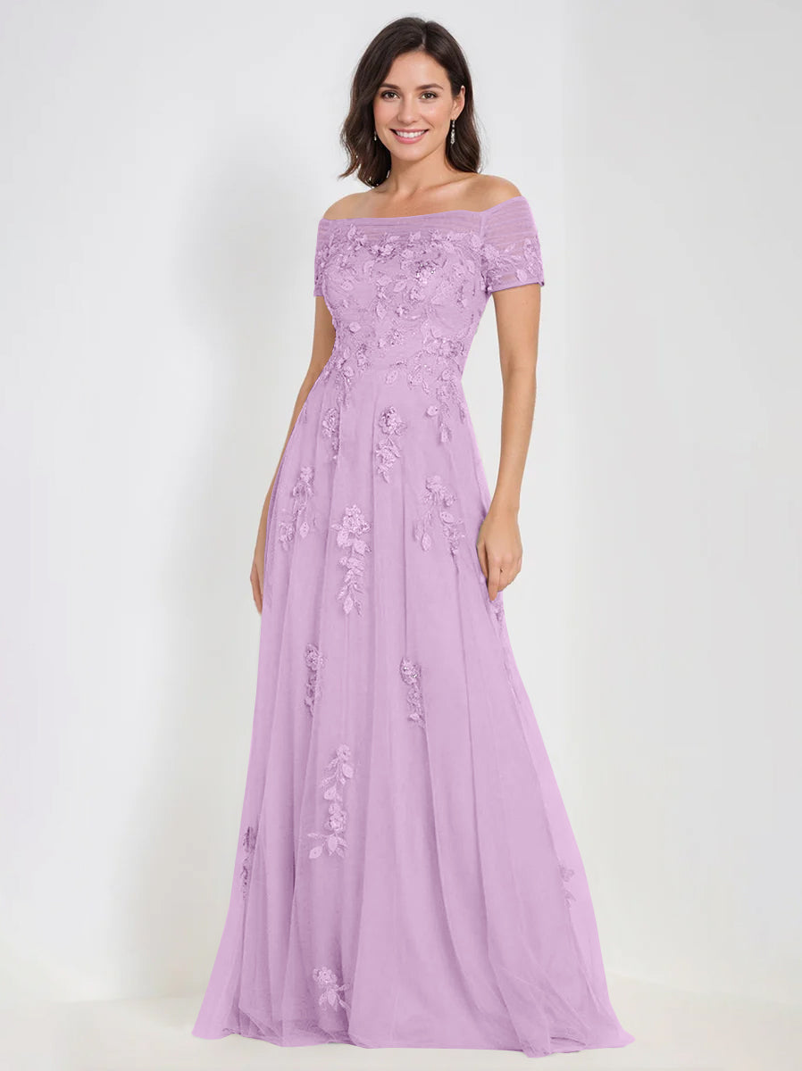A-Line Off-the-Shoulder Sleeveless Mother Of The Bride & Groom Dresses with Appliques