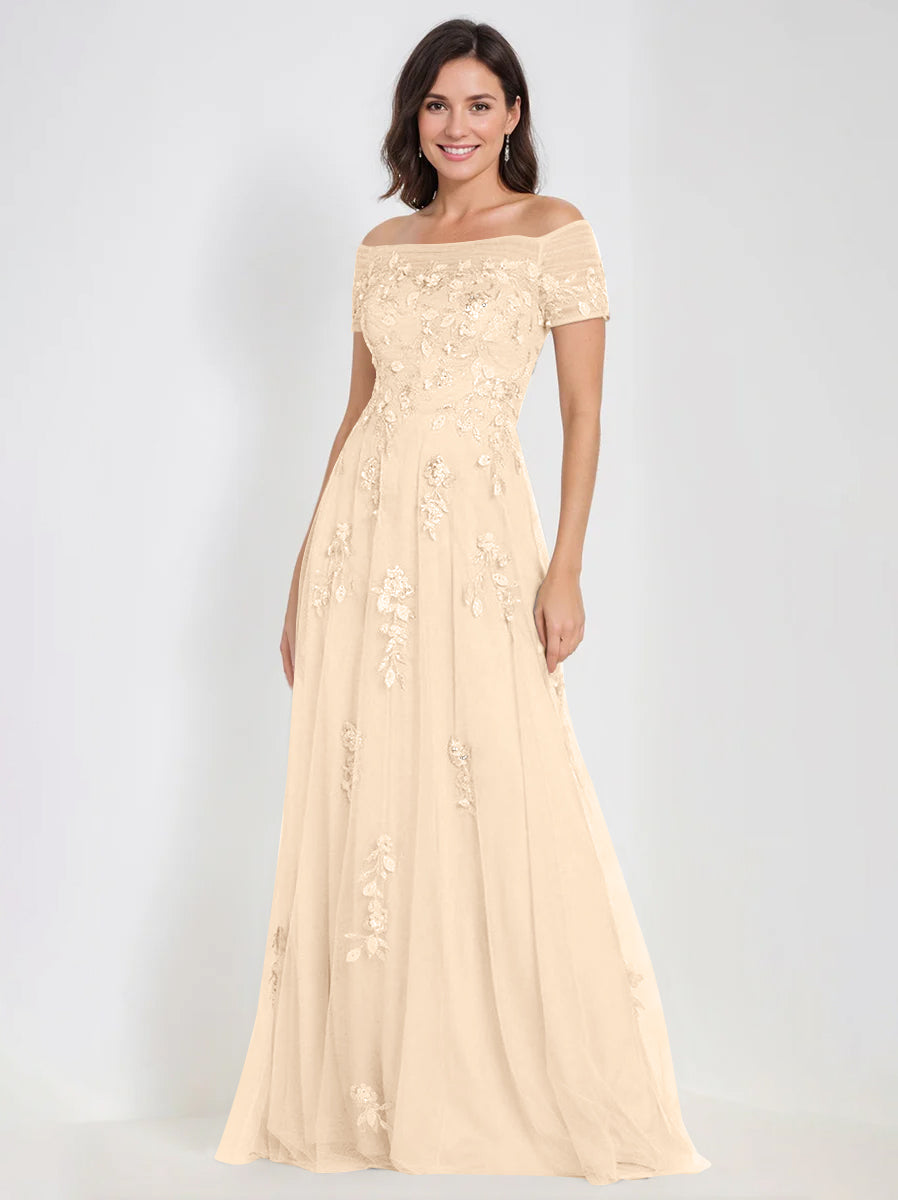 A-Line Off-the-Shoulder Sleeveless Mother Of The Bride & Groom Dresses with Appliques